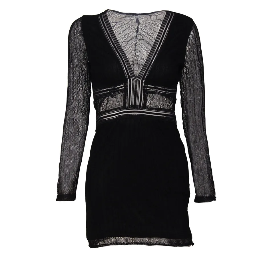 Gladiolus Lace Spring Autumn Dress Women 2019 Long Sleeve Deep V-Neck Hollow Out Mini Women Party Dress Ladies Sexy Club Dresses (25)