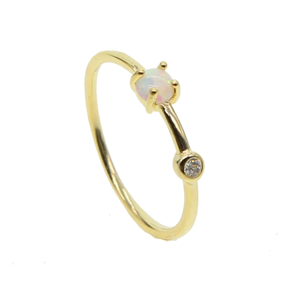 

2019 Original 925 Sterling silver Elegant round opal stone four paw setting single stone for women girl wedding birthday cz ring