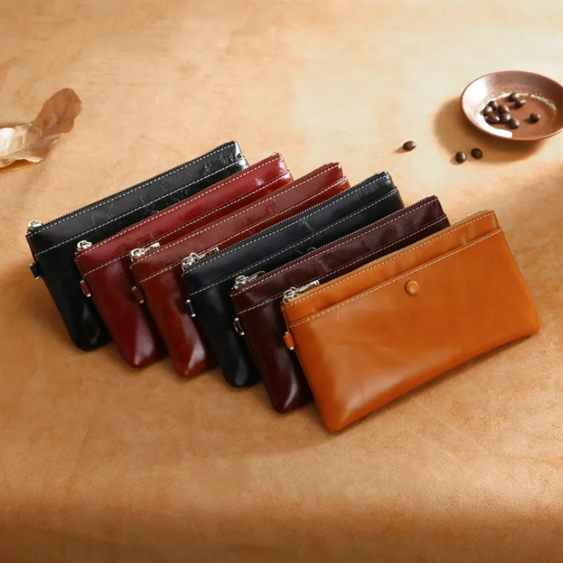 

2018 Genuine Real Cowhide Leather Wallets Handbag Business Card Holder Coin Purse Pocket Women Men Long Zipper Wristlet Clutch