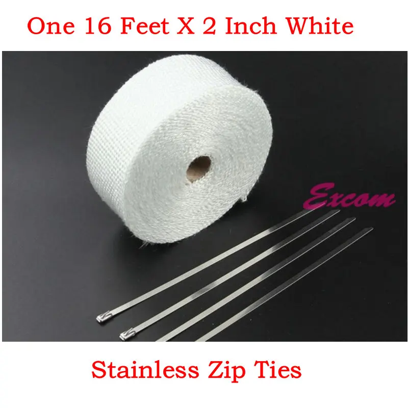 MOKALI 16 Feet * 2 Inch White Heat Wrap Fiberglass Wrap Exhaust Wrap