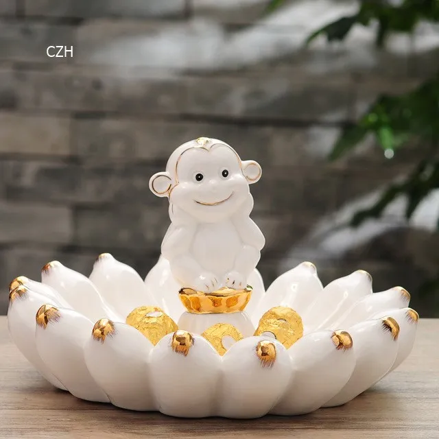Gzhel  Monkey with banana Figurine handmade souvenir 