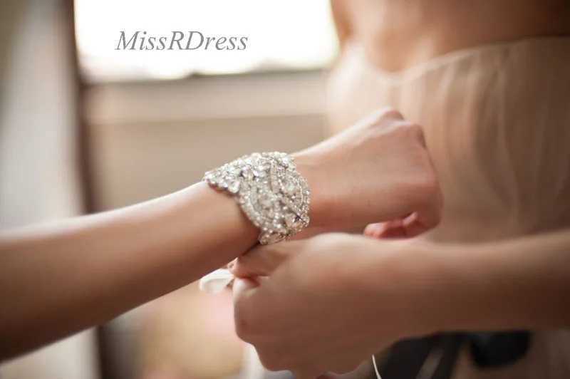 

Bridal Bracelet Handmade MissRDress Bridal Cuff Women Bracelet Beads Bridal Silver rhinestone Jeweled Wedding Cuff JK848