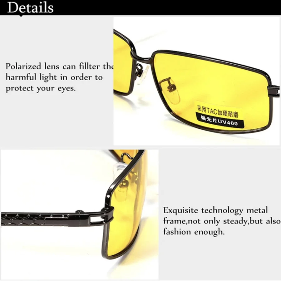 Очки ночного видения, поляризационные солнцезащитные очки, мужские высококачественные очки, очки UV400, солнцезащитные очки Авиатор, водительские очки, очки для ночного вождения
