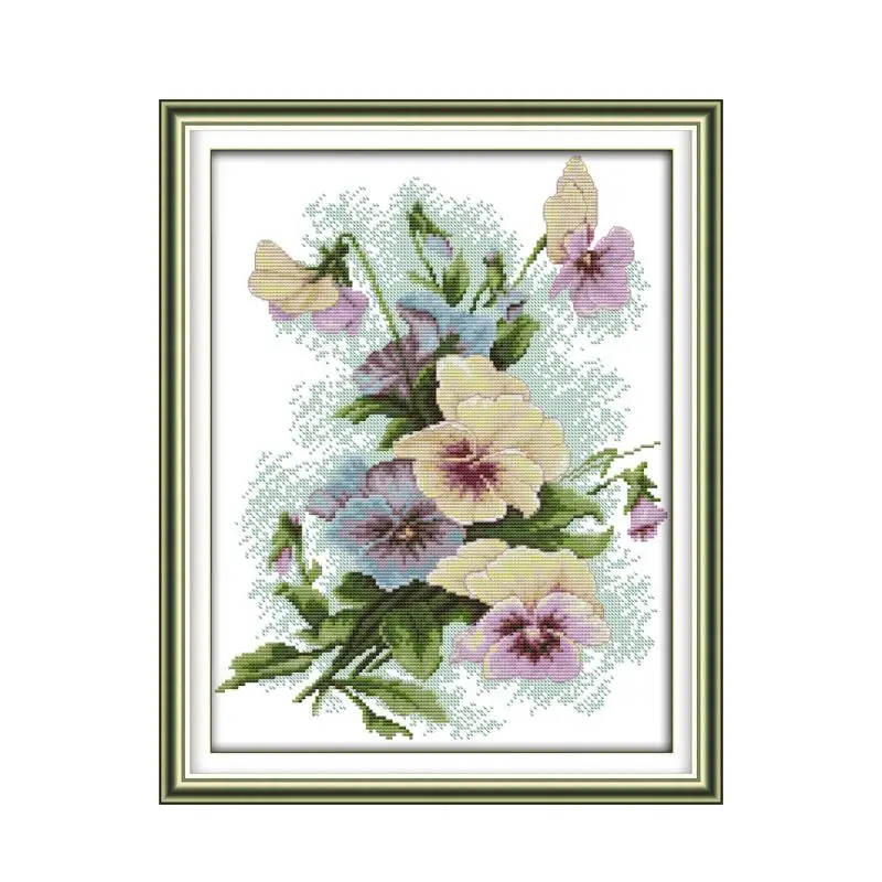 

Pansy Flowers Cross Stitch Kit, Needle, Thread, Embroidered Cloth, Drawings Material Bag Handmade DIY Embroidery Crafts