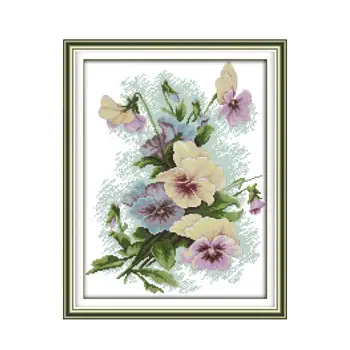 

Pansy Flowers Cross Stitch Kit, Needle, Thread, Embroidered Cloth, Drawings Material Bag Handmade DIY Embroidery Crafts