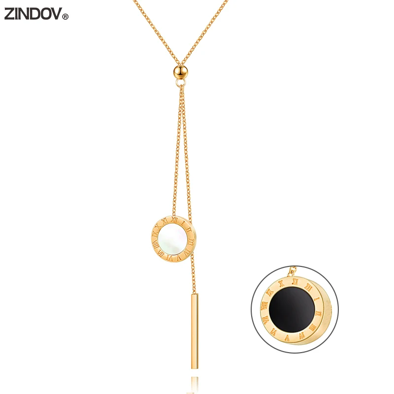 

ZINDOV Stainless Steel Necklace For Women 2017 Gold Necklaces Rose Gold Long Luxury Brand Big Shell Christmas Costume Jewelry