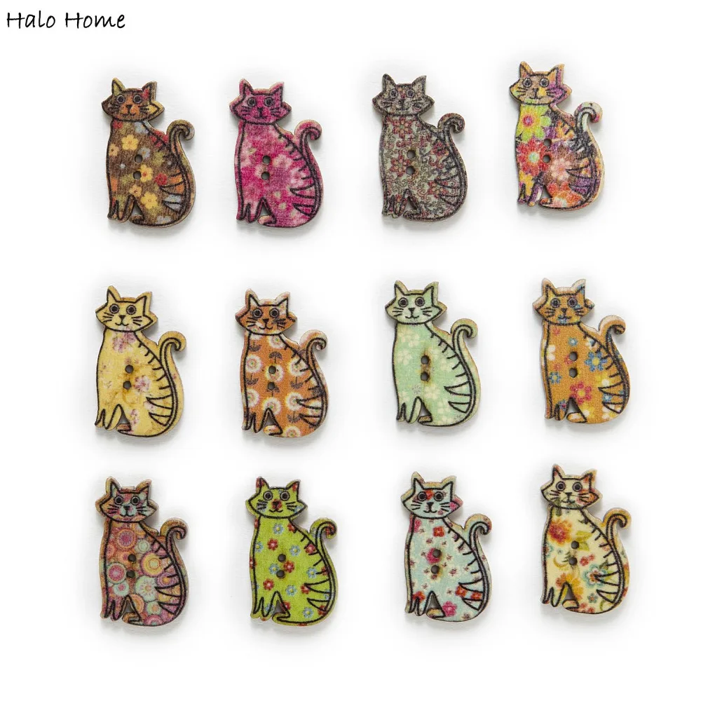 

50pcs Mixed Style Cat Wood Buttons Sewing Scrapbooking Home Clothing DIY Making Gift Handwork Decor Cartoon Decorative 30x19mm