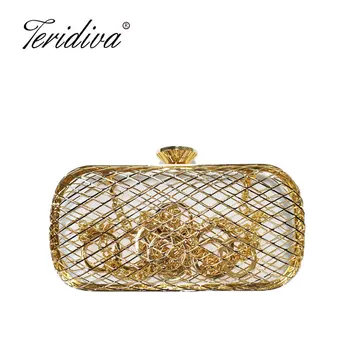 

Teridiva Female Diamonds Metal Hollow Out Women Evening Bags Alloy Mixed Color Chain Shoulder Purse Evening Bags for Party Purse