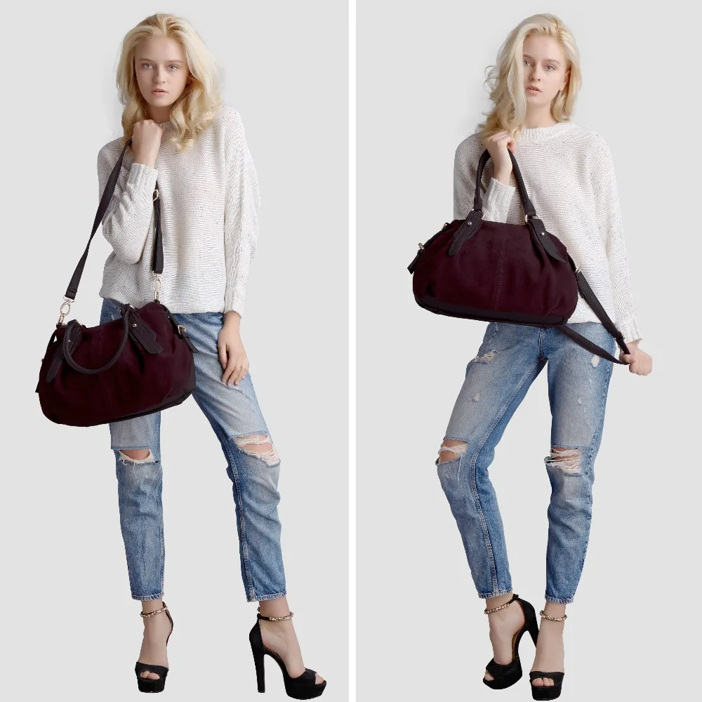 نيكو لويز النساء جلد الغزال الحقيقي بوسطن حقيبة الأصلي تصميم سيدة الكتف السفر طبيب يد أعلى-حقائب بيد كيس