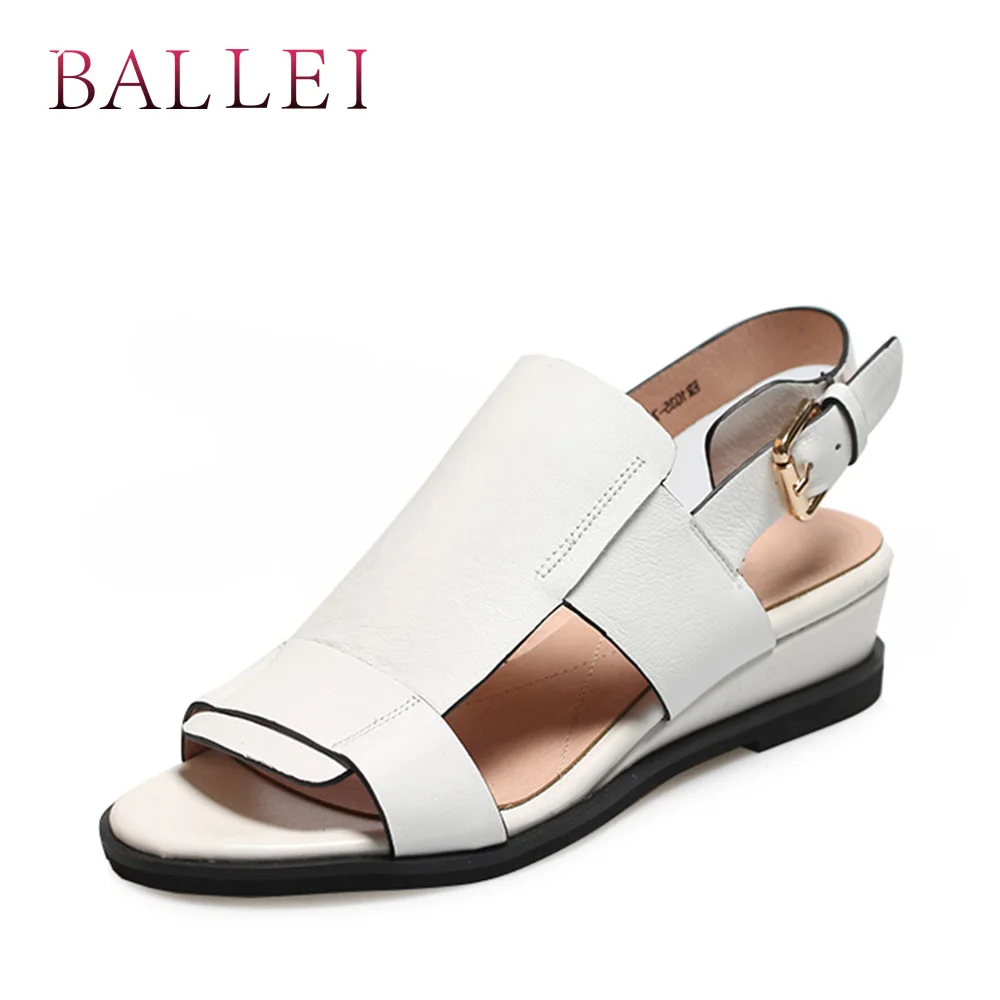 

BALLEI Luxury Woman Summer Sandals High Quality Genuine Leather Soft Thick Heel Shoes Back Strap Solid Fashion Casual Sandal S98