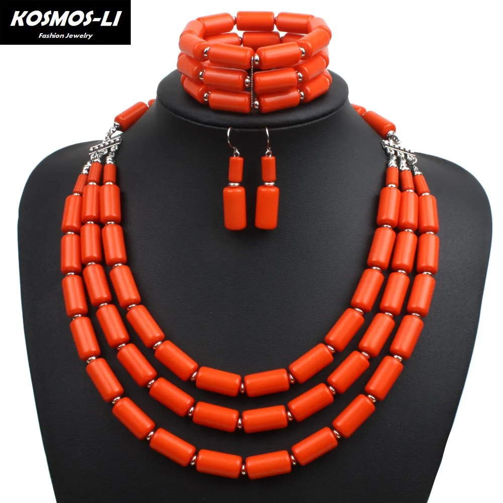 

Nigerian Wedding Indian Jewelry Sets Beads Necklace Earring Bracelet Sets Statement Collar African Beads Jewelry Set