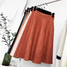 Осенняя замшевая Женская юбка бархатная зима миди винтажная юбка с длиной до колена Юбки с высокой талией Женская плотная плиссированная юбка леди