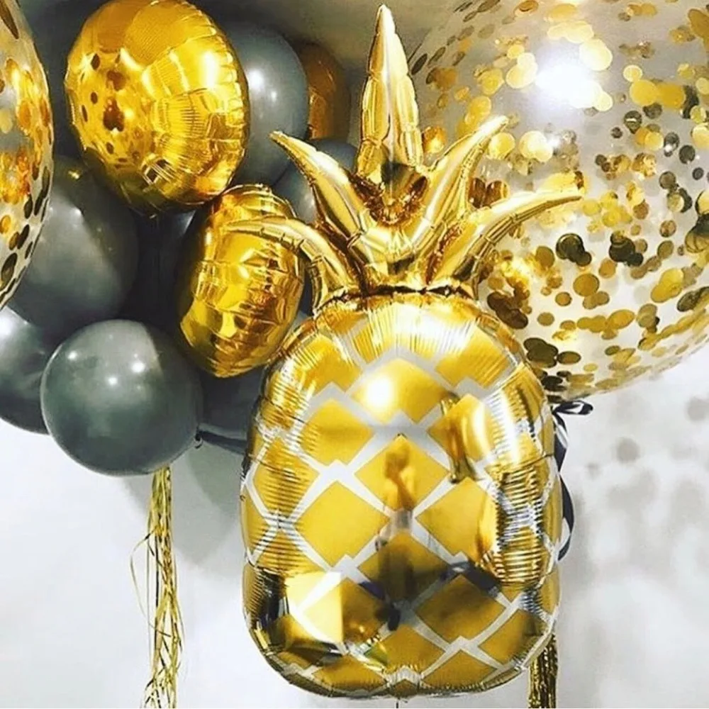 

10pcs/lot 48*80cm Golden Pineapple Mylar Foil balloons Hawaiian Luau Beach Pool Birthday Party Decorations Supplies Photo Prop