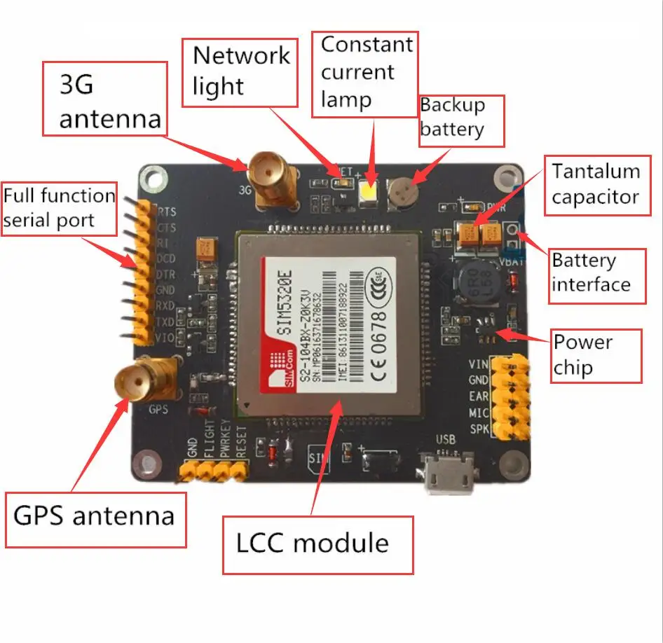 SIM5320E breakout board EVB Board Development Dual-Band HSDPA/WCDMA and Quad-Band GSM/GPRS/EDGE |