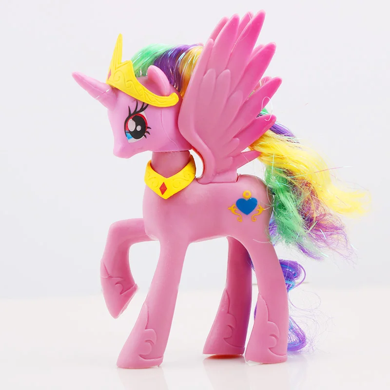 14 см игрушки My Little Pony Принцесса Селестия Луна серии «юбкой всех цветов радуги; платье в форме единорога из ПВХ, Коллекционная модель куклы для девочек - Цвет: Розовый