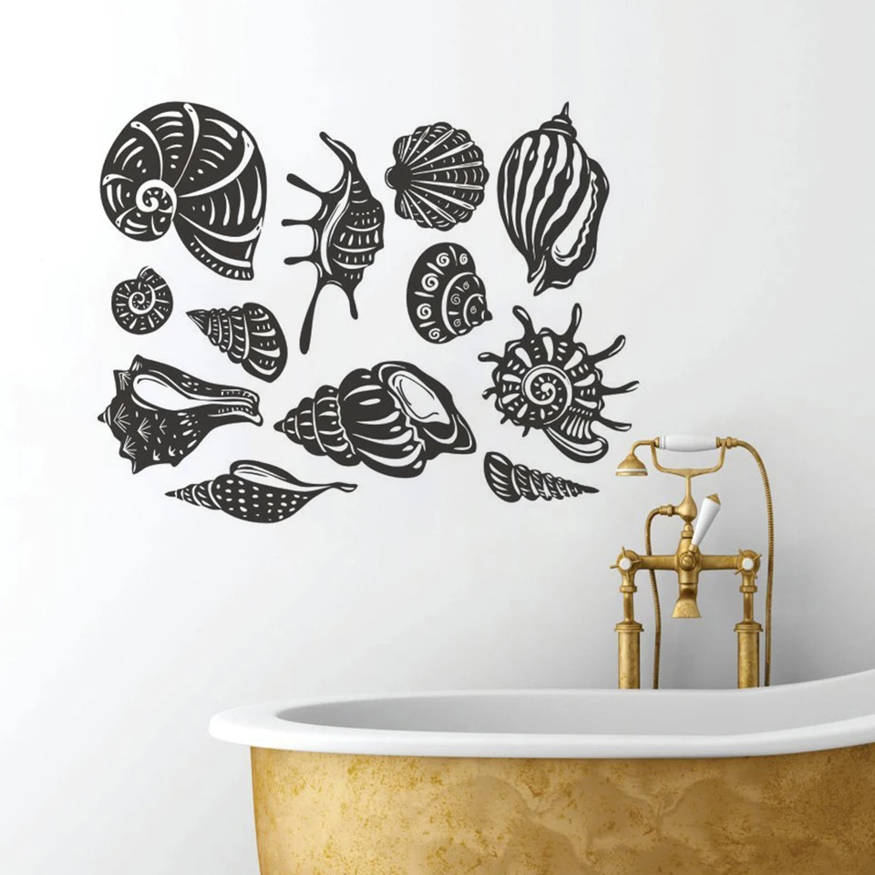 Various Stype Sea Shells Wall Decal Nautical Theme Bathroom Decoration Conch Shell Wall Sticker Creative Sea Element Mural Az701 Wall Stickers Aliexpress
