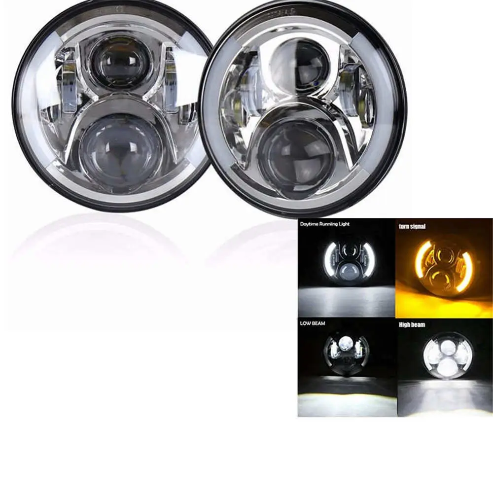 " дюймовый светодиодный светильник на голову, головной светильник, лампы H4-H13, белый ореол, ангельские глазки для Lada 4x4 urban Niva JK Land rover defender Hummer - Цвет: Chrome