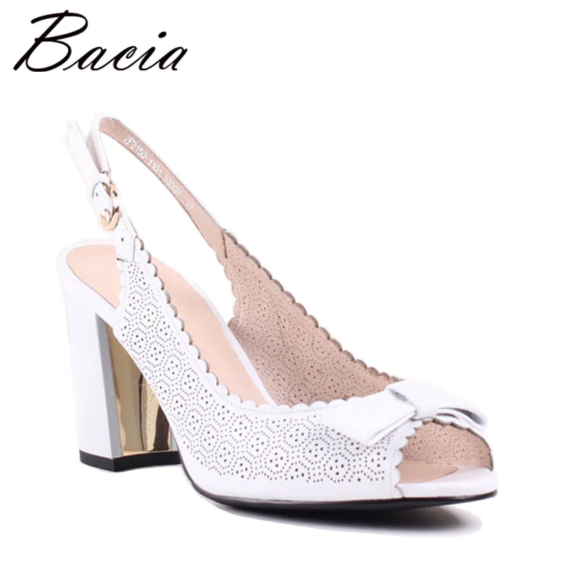 

Bacia White Sheep Skin Sandals Handmade Quality Shoes 8.6cm Thick Heels Peep Toe Summer Fashion Pumps Size 35-40 New SA034