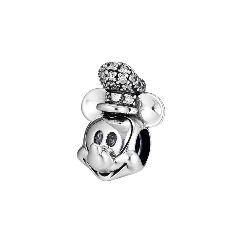 

Shimmering Steamboat Willie Portrait Charm Beads for Original Silver 925 Bracelets DIY Jewelry Making Clear CZ Hat Miki Beads