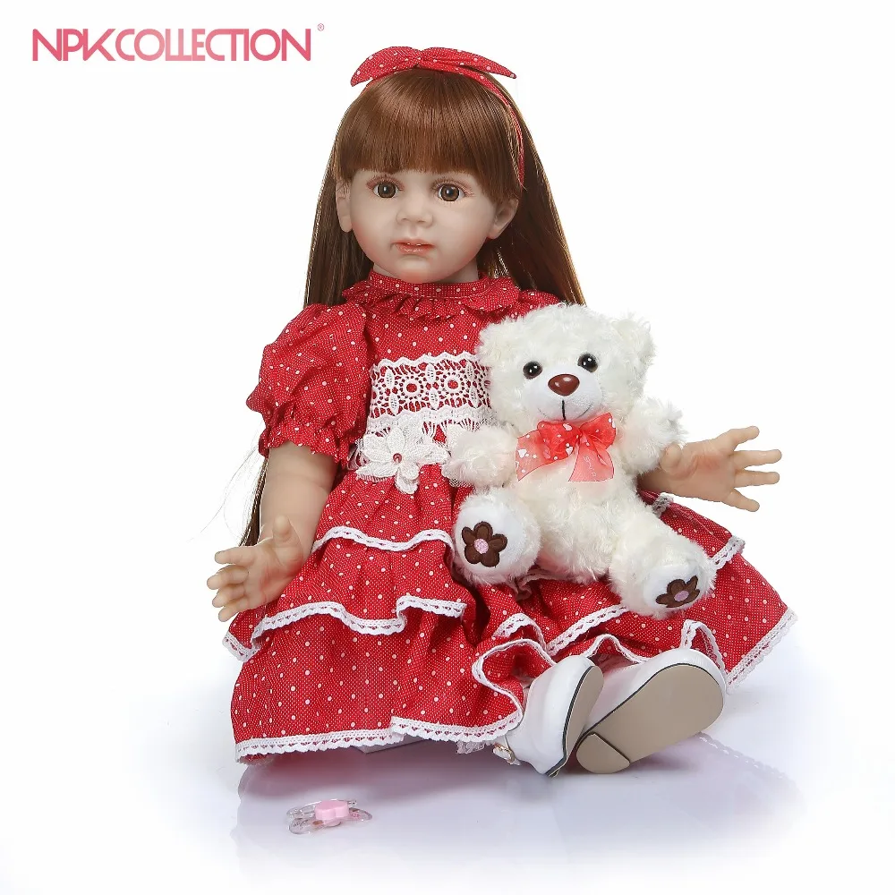 

NPKCOLLECTION 60CM big real baby size 6-9Month princess toddler Fridolin soft silicone bebe doll reborn long hair baby