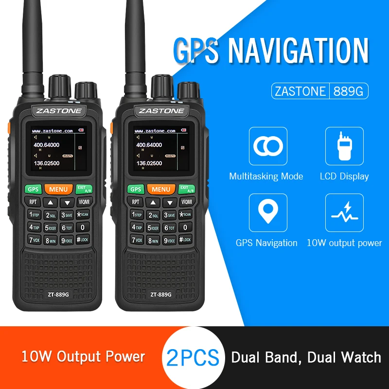

2pcs Zastone 889G Portable Two Way Radio 5-10km UHF/VHF 10W 999CH 3000mAh Walkie Talkie Ham CB Radio HF Transceiver