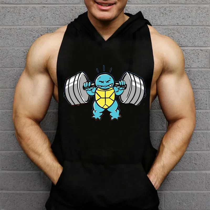 

Regatas masculino Bodybuilding Fitness clothing Hooded Men Tank Top workout print Hoodie Vest Stringer sportswear Undershirt