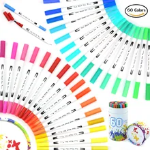 60 цветов, двойная кисть, акварельные ручки, маркеры, 0,4 мм, цветные линии, ручка, набор цветных маркеров для взрослых, цветные ручки для рисования книг