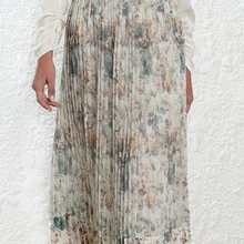 Высококачественная многослойная юбка- Женская Выцветшая Цветочная Печать Высокая талия нож плиссированная миди юбка невидимая молния сбоку