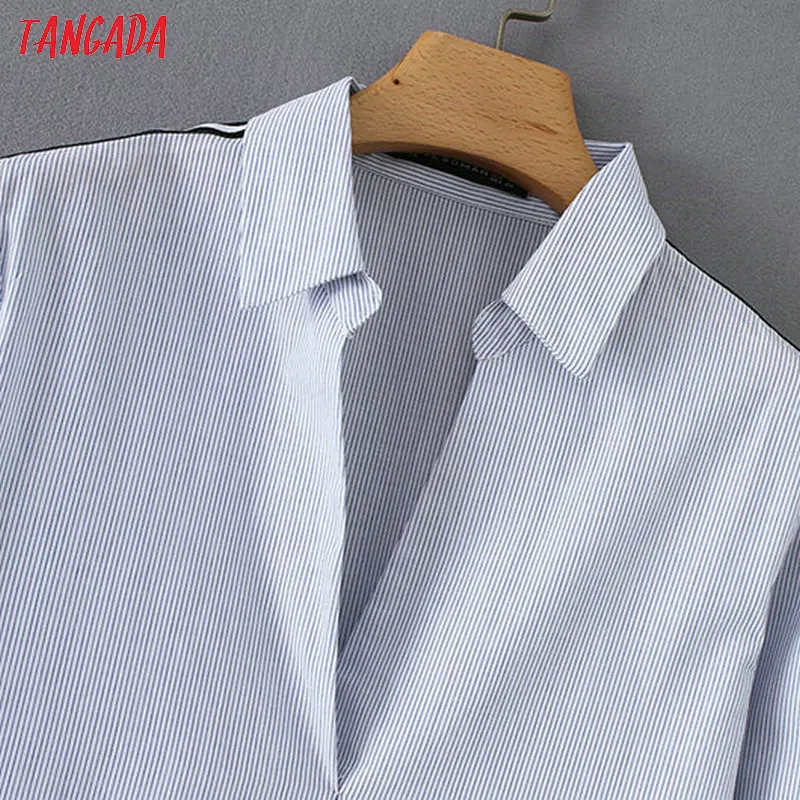 Tangada Женская полосатая блузка с длинным рукавом и отложным воротником свободные рубашки элегантные женские повседневные шикарные топы blusas YD181