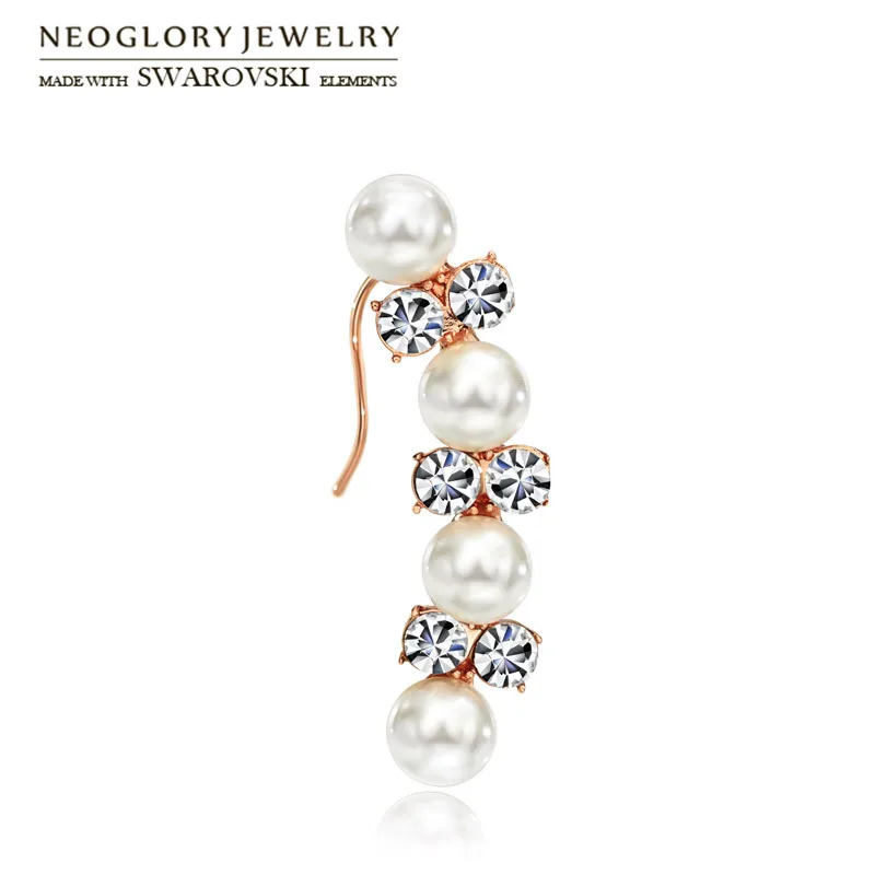 

Neoglory Austria Rhinestone & Simulated Pearl Dangle Drop Earrings Elegant Design Single Piece For Lady Party Gift Wholesale