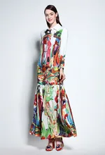 Women Autumn long sleeves Shirt dress European style fruits print maxi dress Fashion Boho dress D780 майка print bar summer fruits