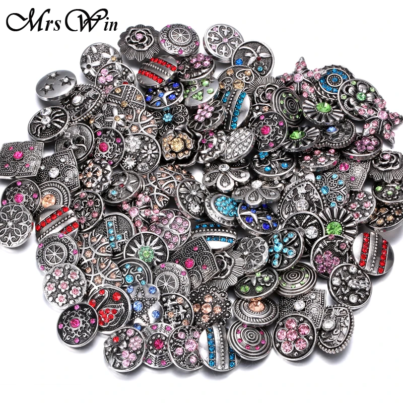60pcs/lot Wholesale Snap Jewelry 18MM Metal Rhinestone Snap Buttons Fit 18mm 20mm Snap Bracelet