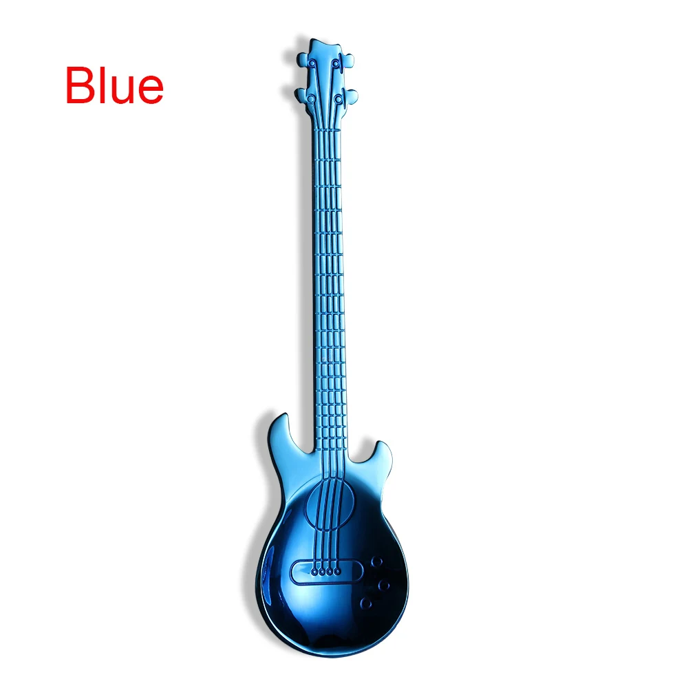 Blue 1 шт. Радужная гитара Форма кофе смешивания ложка холодный напиток чай инструменты нержавеющая сталь кухонные принадлежности - Цвет: Blue