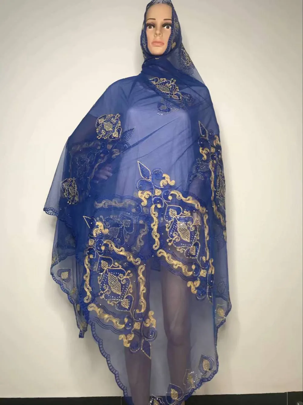 

2019 New high quality African Headtie Scarf embdroidery women net big flower voile scarf with stones high quality muslim headtie