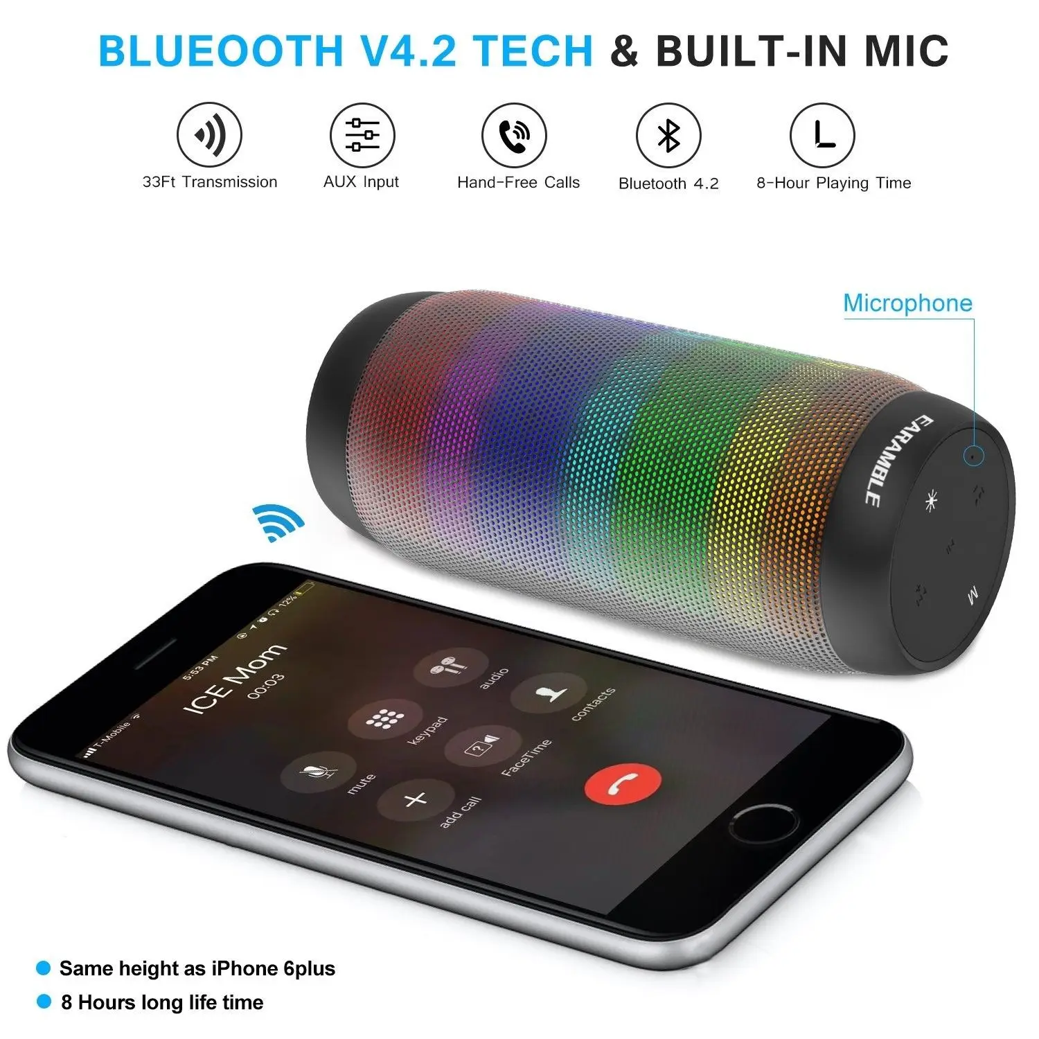 Беспроводной Bluetooth Динамик с светодиодный свет Портативный стерео Открытый USB