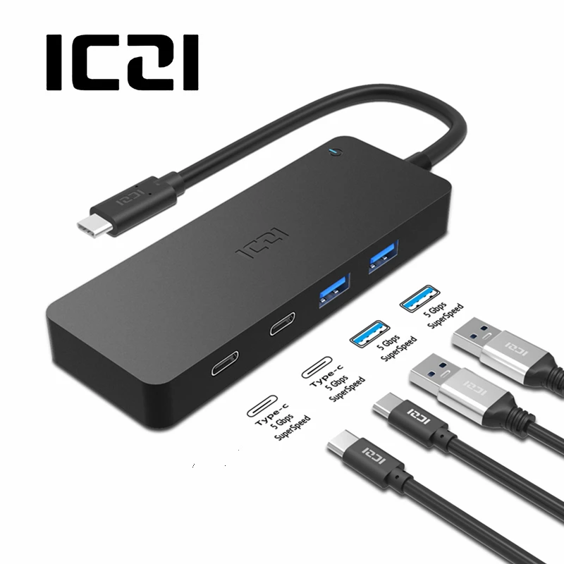 

ICZI USB 3.1 Type C Thunderbolt 3 to 2 USB 3.0 Ports 2 USB C Ports Type C Hub Data Transfer for macbook 2018 Huawei Laptop