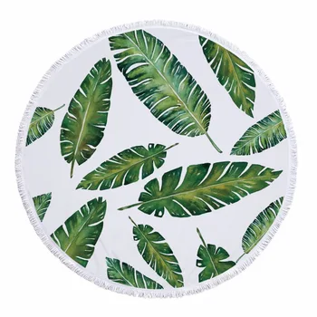 

fresh green leaves With Tassels Microfiber Large bath Beach Towels Serviette De Plage ronde Adulte Yoga Mat drap de plage 150cm