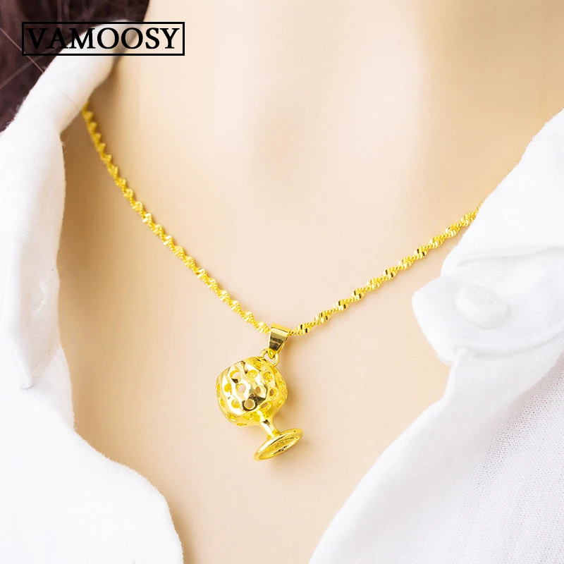 

24K Gold Jewelry Beer Cup fine Pendant Wine Necklace For Women Luxury Fashion Necklaces for women 2018 statement Necklace Party