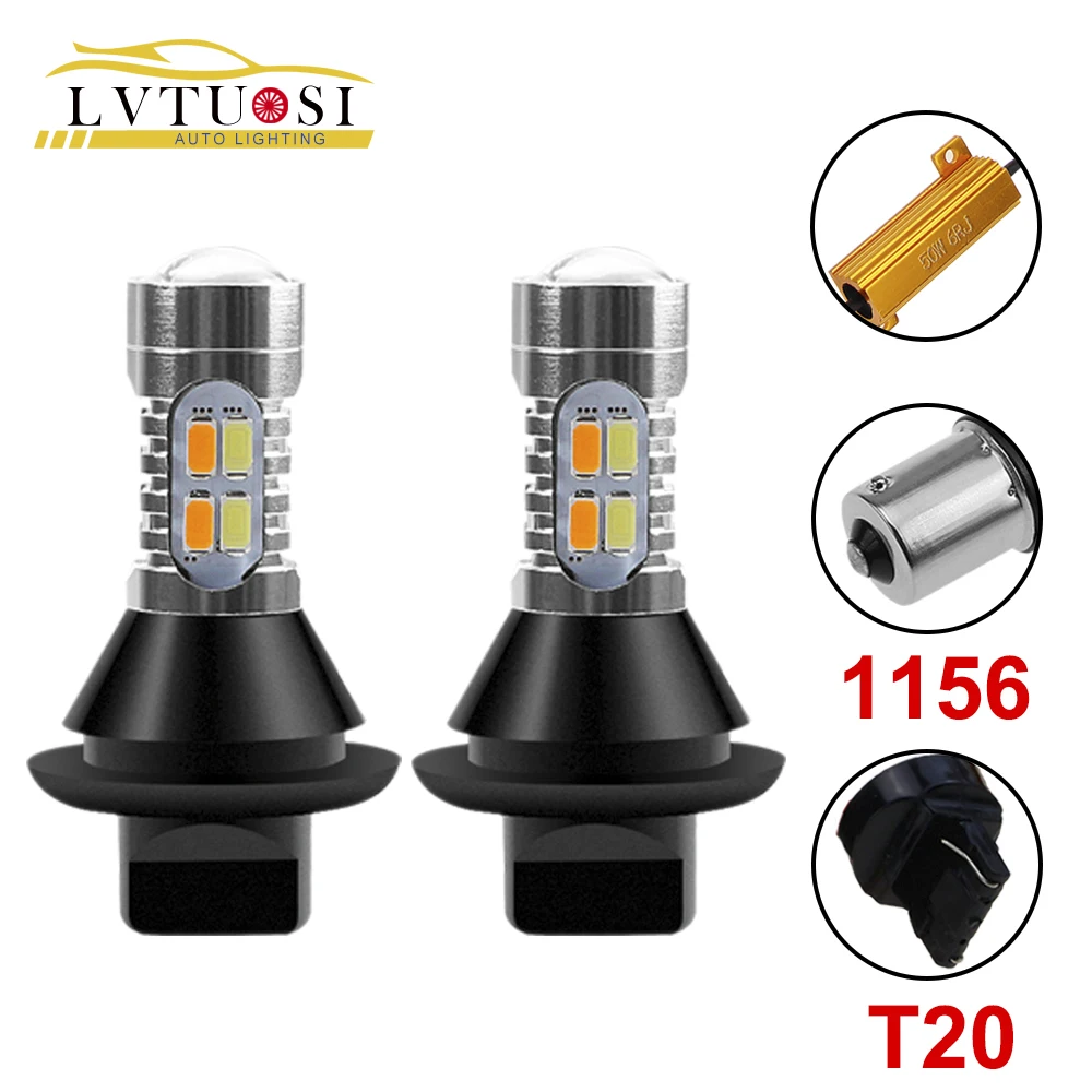 LVTUOSI 1156 светодиодный BA15S T20 W21/5 W 7440 P21W указатель поворота двойной Цвет 24SMD автомобилей лампочки Супер яркий 12 V CJ