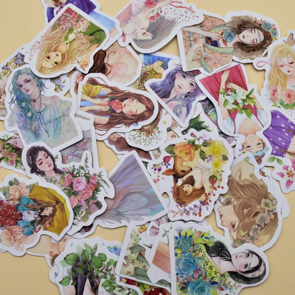 30 шт. Kawaii youthful pretty girls small sticker Self-made flower Blooming girl sticker s/flower paper sticker