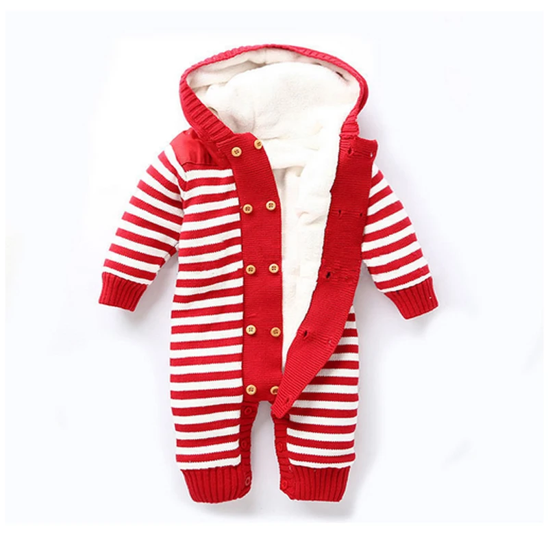 

Baby Romper Thick Fleece Warm Cardigan for Winter Kids Knitted Sweater Infant's Climbing Clothes Hooded Girl Boys Outwear