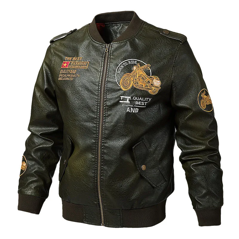 S. ARCHON кожаная куртка мужская из искусственной кожи Весенняя винтажная Байкерская мотоциклетная куртка пилот Военная бейсбольная куртка мужская - Цвет: Army Green