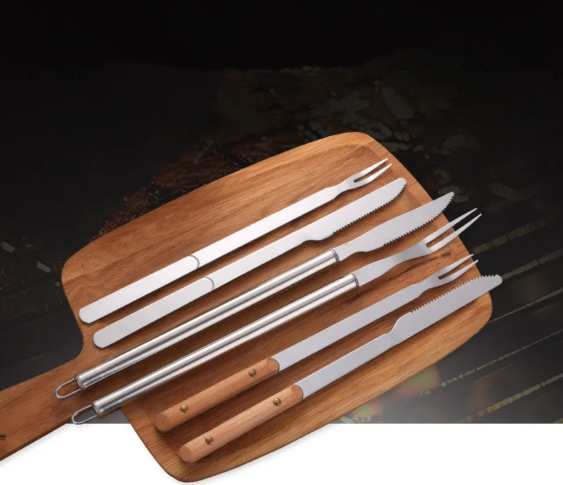 2pcs/set Stainless Steel BBQ Long Handle Knife Fork Camping Barbecue