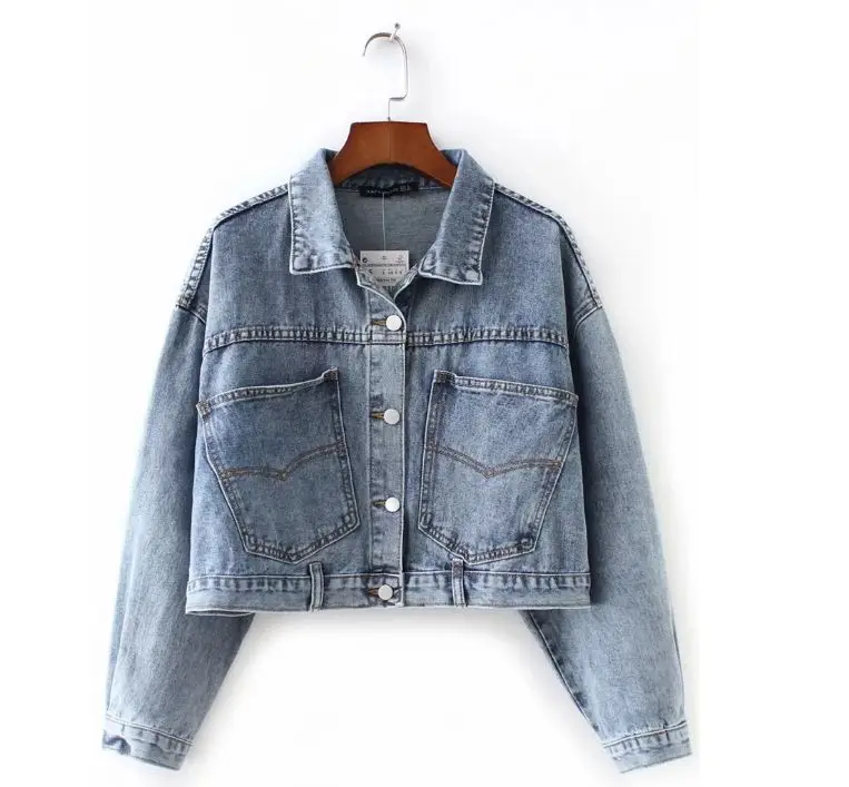 

HCBLESS 2019 Denim Jackets Women inverted pocket denim jacket short jacket Denim Loose Spring Autumn Denim Coat Jean
