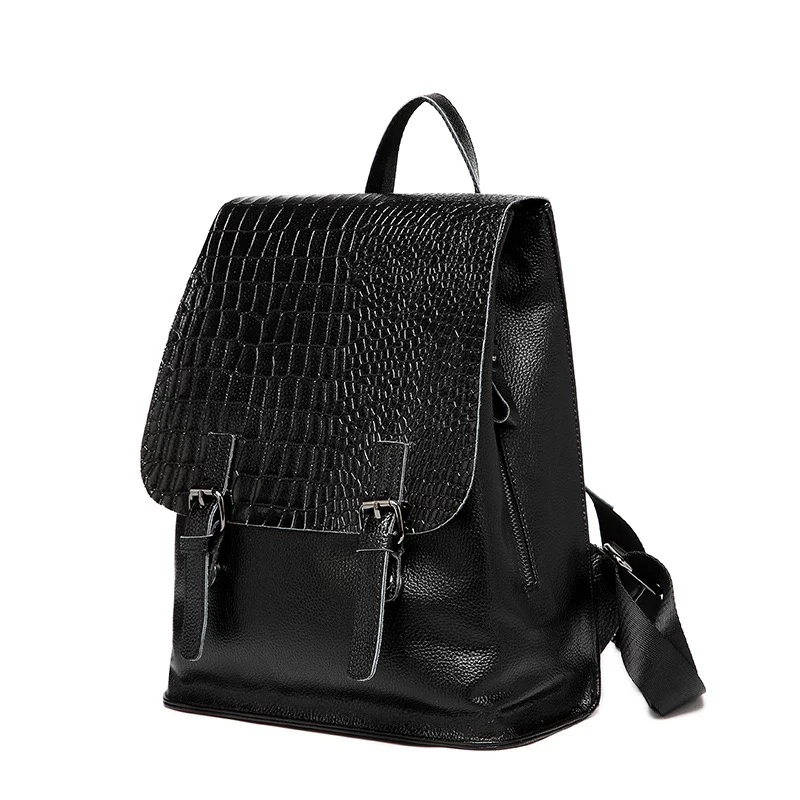 2017 All match Simple Backpack Women Soft 100 Genuine Leather Backpack Crocodile Pattern High Quality Bagpack