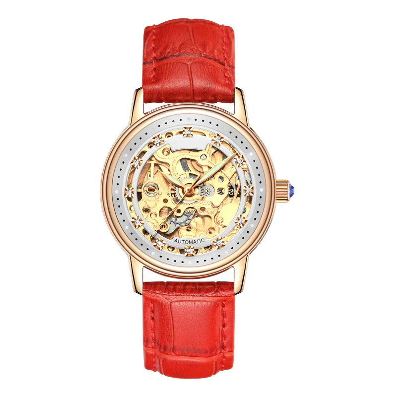 Роскошные модные женские наручные часы из натуральной кожи 30 м водонепроницаемые женские часы с сапфировым стеклом и циферблатом Женские Механические часы