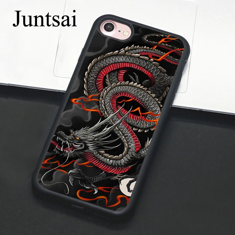 

Juntsai DRAGON TATTOO JAPANESE Phone Case For Apple iPhone 8 7 Plus 6 6s 5 5s SE Hard PC+TPU Cases Back Cover Capa For iPhone X