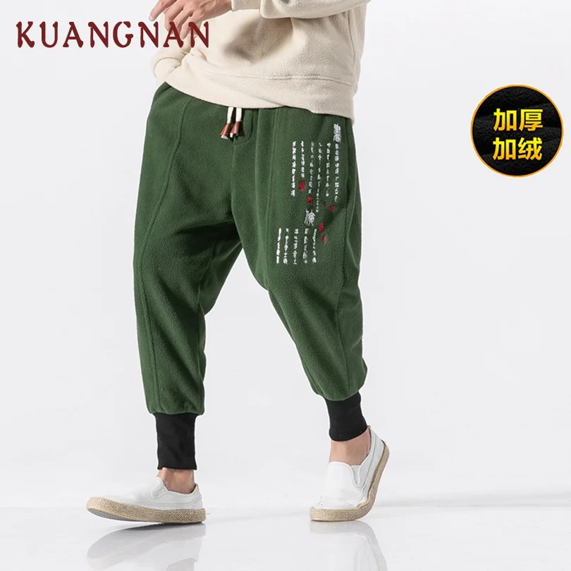 KUANGNAN, Китайская вышивка, шерстяные брюки-карандаш, Мужские штаны для бега, Японская уличная одежда для бега, Мужские штаны, брюки в стиле хип-хоп, Мужские штаны
