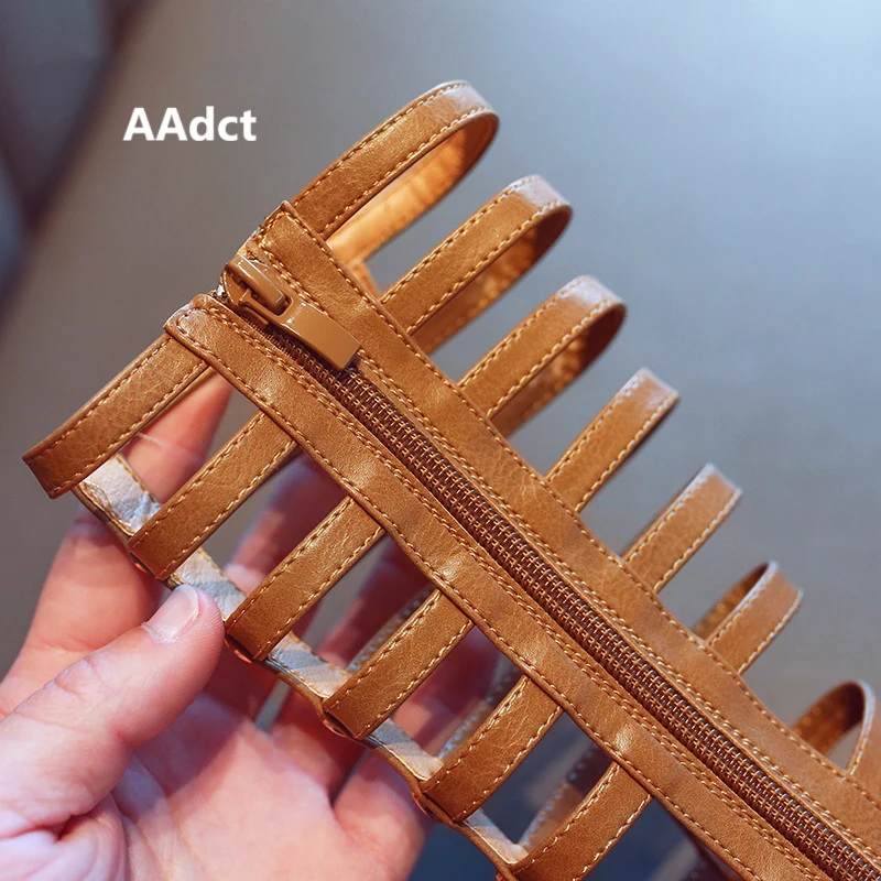 AAdct 2019 soft sole girls sandals new summer kids Gladiator sandals for girls Rome hollow high children shoes princess rivet