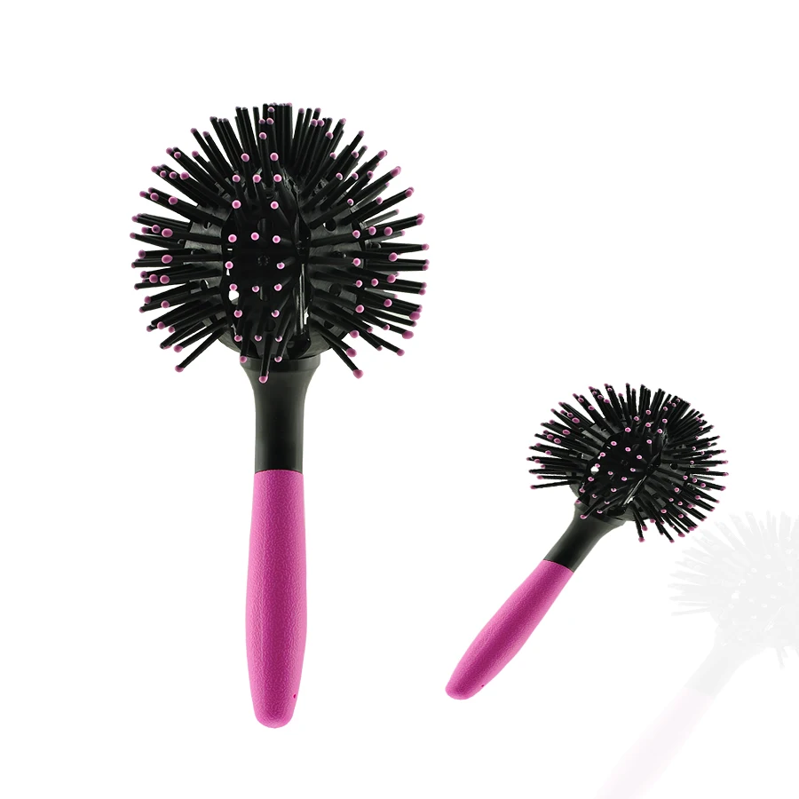 

New 3D Bomb Curl Brush Styling Salon Round Hair Curling Curler Comb Tool Pink